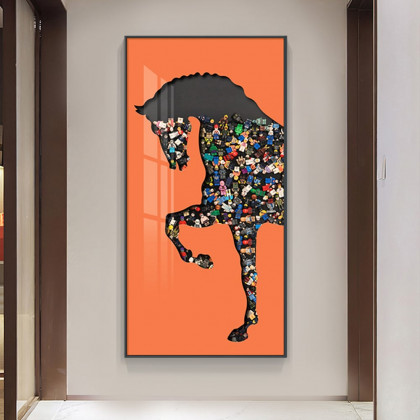 HMR - 39.4" Rectangle Horse Building Blocks Wall Art Decor with Aluminum Frame Living Room
