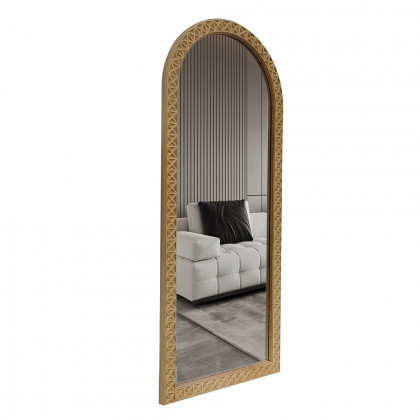 HMR - 47.2" Large Long Arch Natural Carved Wood Full Length Wall Mirror Decor Art Living Room