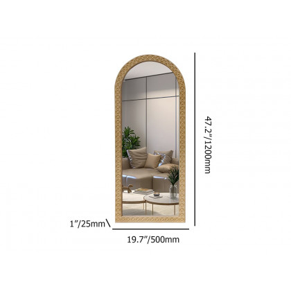 HMR - 47.2" Large Long Arch Natural Carved Wood Full Length Wall Mirror Decor Art Living Room
