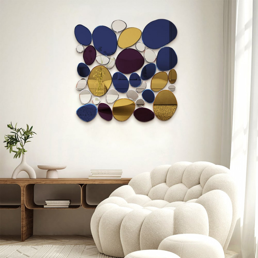 HMR - 31.5" Large Abstract Irregular Colorful Pebble Wall Mirror Decor Art Living Room Bedroom