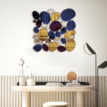 HMR - 31.5" Large Abstract Irregular Colorful Pebble Wall Mirror Decor Art Living Room Bedroom