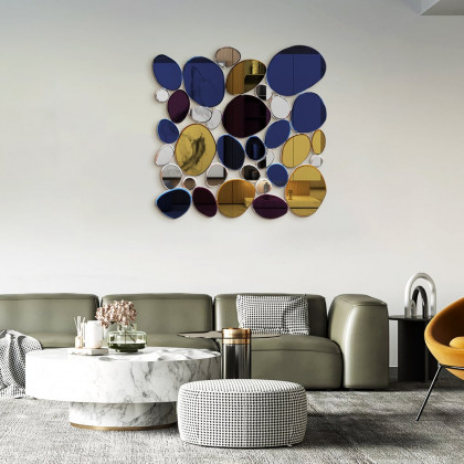 HMR - 31.5" Large Abstract Irregular Colorful Pebble Wall Mirror Decor Art Living Room Bedroom