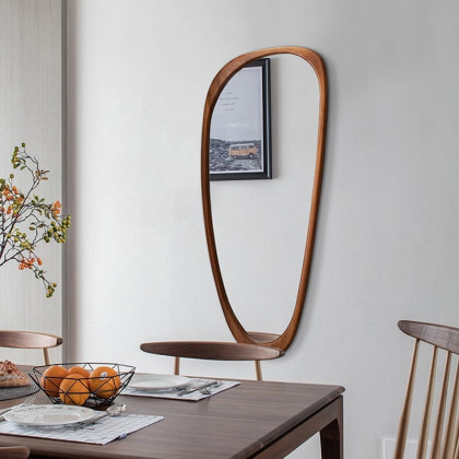 HMR - Rustic Asymmetrical Mirror Full Length Wall Mirror Wood Frame in Walnut