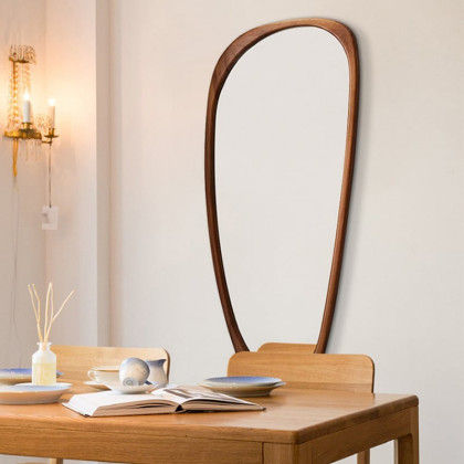 HMR - Rustic Asymmetrical Mirror Full Length Wall Mirror Wood Frame in Walnut