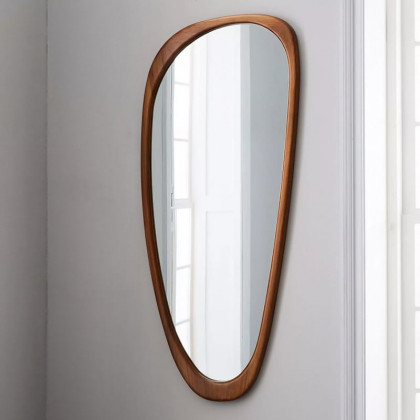 HMR - Rustic Asymmetrical Mirror Full Length Wall Mirror Wood Frame in Walnut