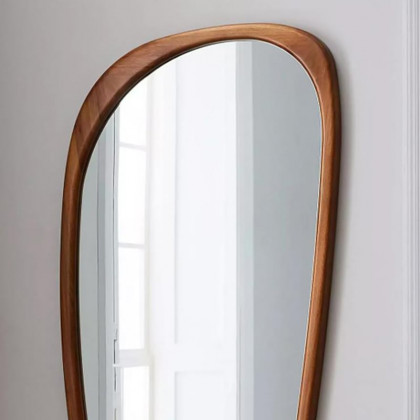 HMR - Rustic Asymmetrical Mirror Full Length Wall Mirror Wood Frame in Walnut
