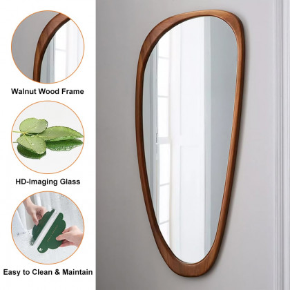 HMR - Rustic Asymmetrical Mirror Full Length Wall Mirror Wood Frame in Walnut