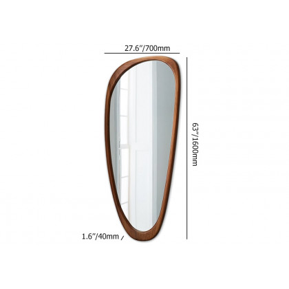 HMR - Rustic Asymmetrical Mirror Full Length Wall Mirror Wood Frame in Walnut