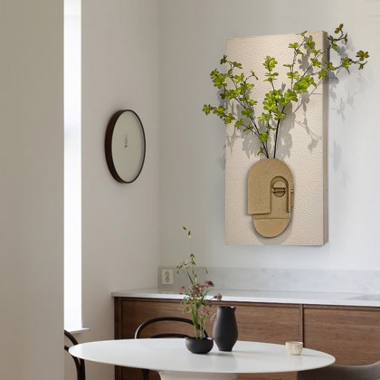 HMR - 3D Abstract Natural Sandstone Handmade Sculpture with Artificial Plants Wall Decor