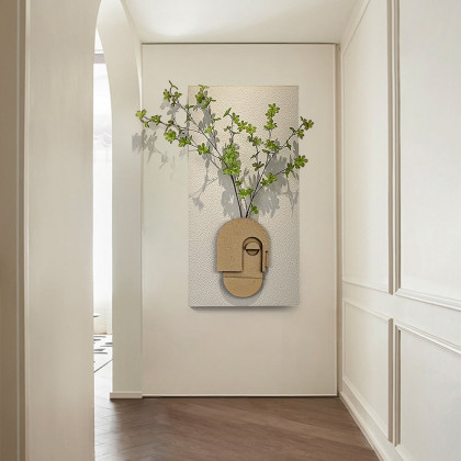 HMR - 3D Abstract Natural Sandstone Handmade Sculpture with Artificial Plants Wall Decor