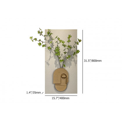 HMR - 3D Abstract Natural Sandstone Handmade Sculpture with Artificial Plants Wall Decor