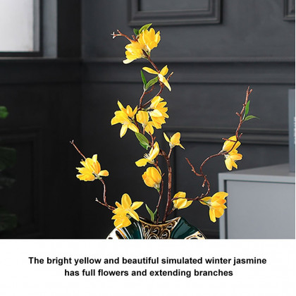 HMR - 2PCS Modern Yellow Artificial Flower Arrangement in Green Ceramic Magpie Vase Home Decor