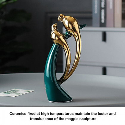 HMR - 2PCS Modern Yellow Artificial Flower Arrangement in Green Ceramic Magpie Vase Home Decor