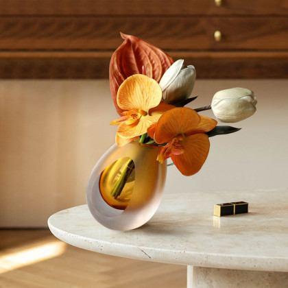 HMR - Orange Artificial Flower Arrangement in Vase Clear Glass Bottle Table Fake Flower Decor