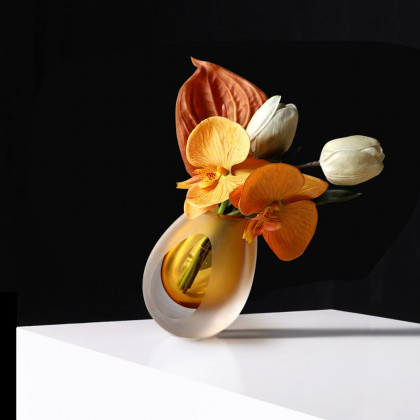 HMR - Orange Artificial Flower Arrangement in Vase Clear Glass Bottle Table Fake Flower Decor