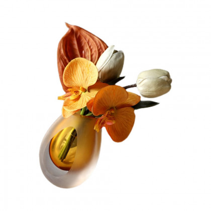 HMR - Orange Artificial Flower Arrangement in Vase Clear Glass Bottle Table Fake Flower Decor