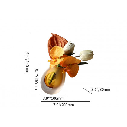 HMR - Orange Artificial Flower Arrangement in Vase Clear Glass Bottle Table Fake Flower Decor