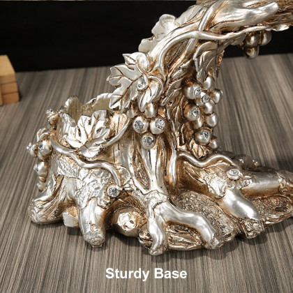 HMR - Traditional Wine Glass Rack Grape Vines Tabletop Wine Bottle Holder in Distressed Silver