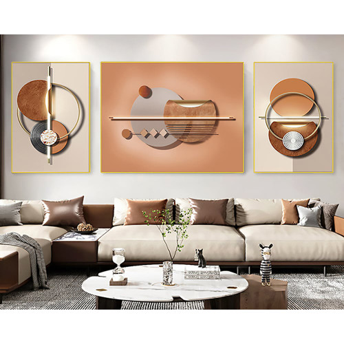 HMR - 3-Pieces Modern Geometric Abstract Wall Decor Set Canvas with Frame Living Room