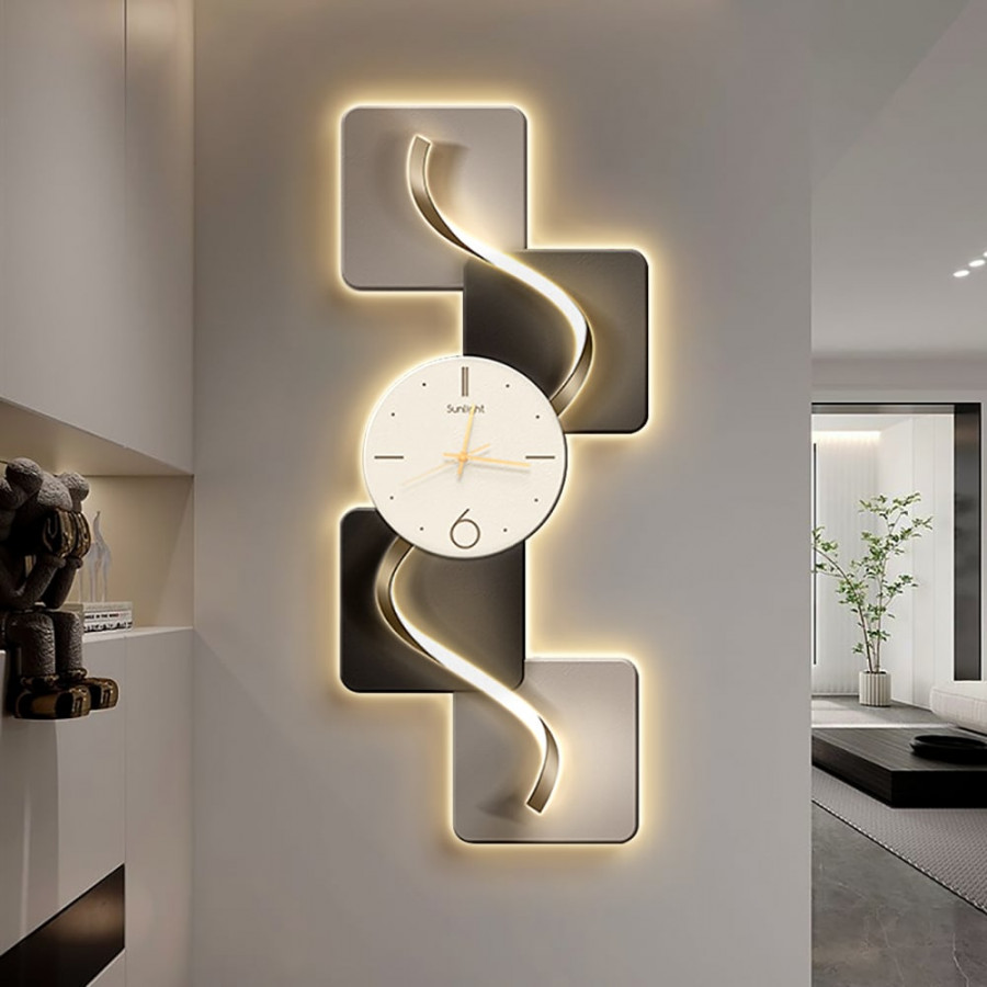 HMR - 39.4" Large Silent Wall Clock Light Modern Abstract Geometric Decor Art Living Room