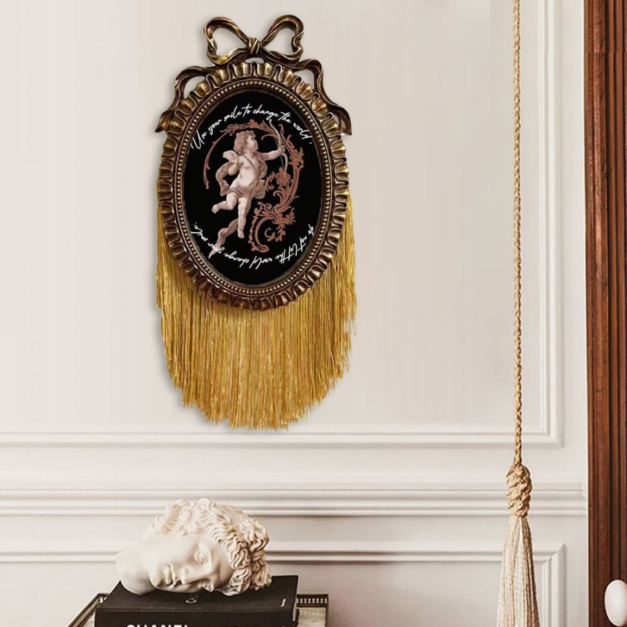 HMR - 5" x 7" Retro Gold Distressed Engraved Picture Frame Tassel Wall-mounted Photo Frame