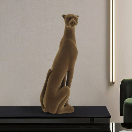 HMR - 17.3" Leopard Sculpture Cheetah Ornament Decor Art Velvet Brown Living Room Bedroom
