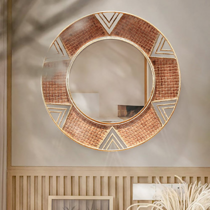 HMR - Modern Large Wall Mirror Decorative Round Metal Wall Decor Mirror in Brown