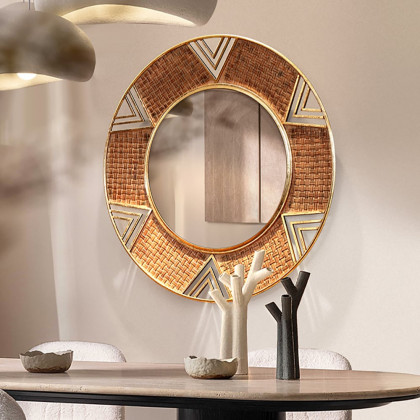 HMR - Modern Large Wall Mirror Decorative Round Metal Wall Decor Mirror in Brown