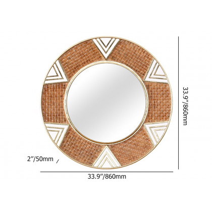 HMR - Modern Large Wall Mirror Decorative Round Metal Wall Decor Mirror in Brown
