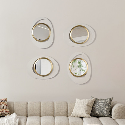 HMR - Modern 4-Piece 23.6" Large White & Gold Abstract Geometry Wall Mirror Decor Living Room