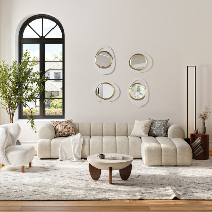 HMR - Modern 4-Piece 23.6" Large White & Gold Abstract Geometry Wall Mirror Decor Living Room