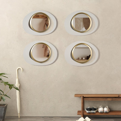 HMR - Modern 4-Piece 23.6" Large White & Gold Abstract Geometry Wall Mirror Decor Living Room