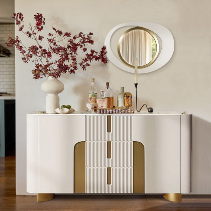 HMR - Modern 4-Piece 23.6" Large White & Gold Abstract Geometry Wall Mirror Decor Living Room