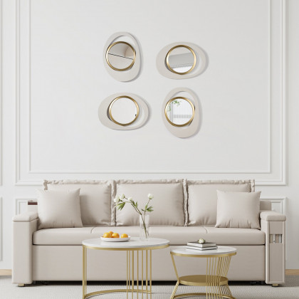 HMR - Modern 4-Piece 23.6" Large White & Gold Abstract Geometry Wall Mirror Decor Living Room