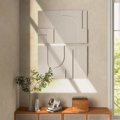 HMR 2 Pieces Japandi Abstract Wood Wall Decor for Living Room 3D Hanging Art - White, 27.6"W x 1.2"D x 19.7"H