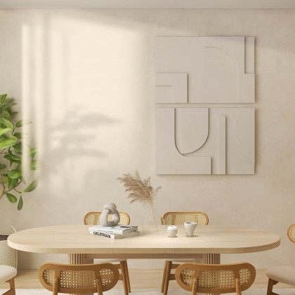 HMR 2 Pieces Japandi Abstract Wood Wall Decor for Living Room 3D Hanging Art - White, 27.6"W x 1.2"D x 19.7"H