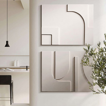 HMR 2 Pieces Japandi Abstract Wood Wall Decor for Living Room 3D Hanging Art - White, 27.6"W x 1.2"D x 19.7"H