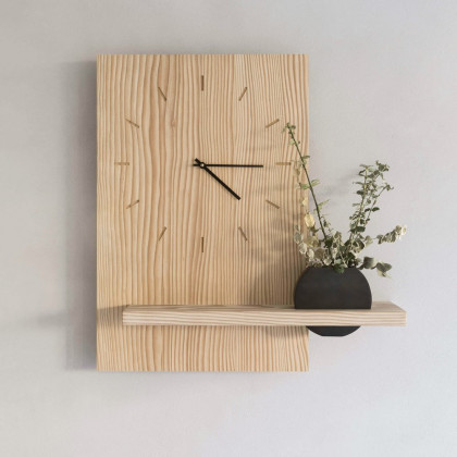 HMR - Japandi Natural Wood Rectangle Wall Clock with Black Vase Decor Living Room Bedroom