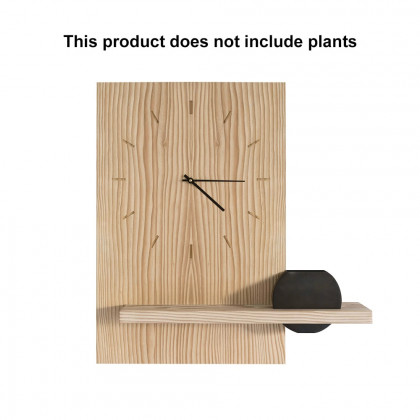 HMR - Japandi Natural Wood Rectangle Wall Clock with Black Vase Decor Living Room Bedroom