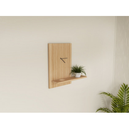 HMR - Japandi Natural Wood Rectangle Wall Clock with Black Vase Decor Living Room Bedroom
