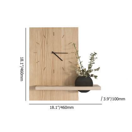 HMR - Japandi Natural Wood Rectangle Wall Clock with Black Vase Decor Living Room Bedroom