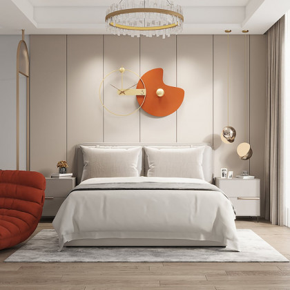 HMR - Modern Large Wall Clock Round Metal Oversized Decorative Wall Clocks in Orange & Gold
