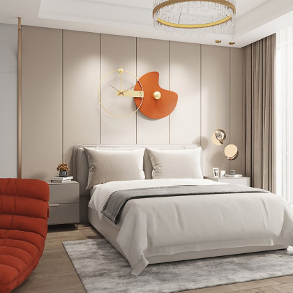 HMR - Modern Large Wall Clock Round Metal Oversized Decorative Wall Clocks in Orange & Gold