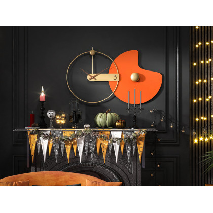 HMR - Modern Large Wall Clock Round Metal Oversized Decorative Wall Clocks in Orange & Gold