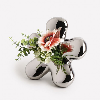 HMR - Modern Silver Ceramic Flower Shape Table Vase Home Decorative Object Art for Living Room