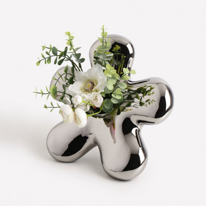 HMR - Modern Silver Ceramic Flower Shape Table Vase Home Decorative Object Art for Living Room