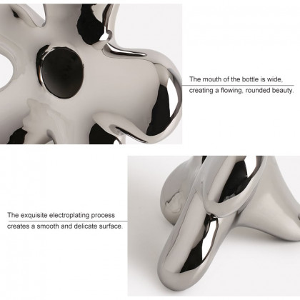 HMR - Modern Silver Ceramic Flower Shape Table Vase Home Decorative Object Art for Living Room