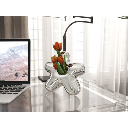HMR - Modern Silver Ceramic Flower Shape Table Vase Home Decorative Object Art for Living Room