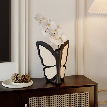 HMR - Artificial Flower White Orchids in Butterfly Vase Home Decor