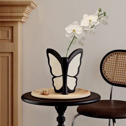 HMR - Artificial Flower White Orchids in Butterfly Vase Home Decor
